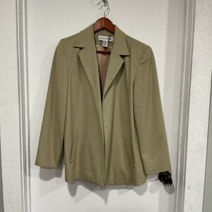 Valerie Stevens Wool And Cashmere Blend Blazer Jacket, Size 4, Beige, Open Front